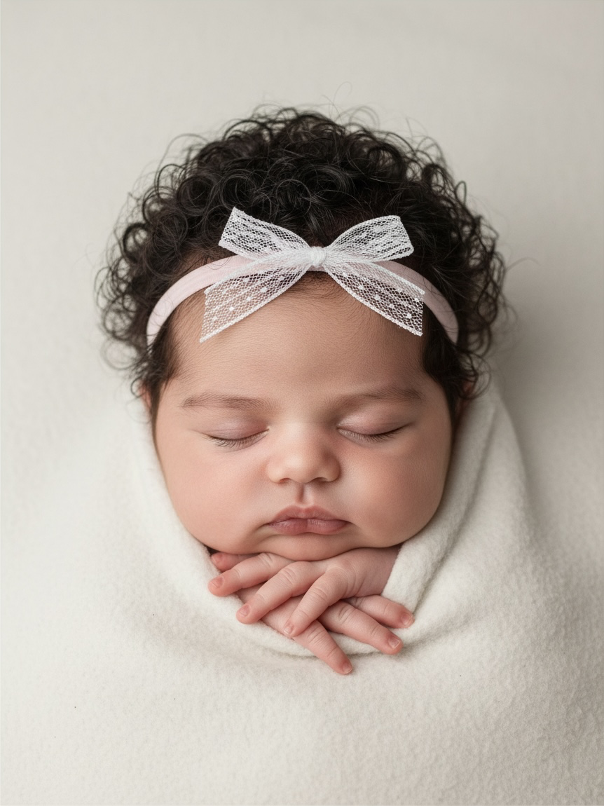 White lace bow on a skinny soft nylon headband