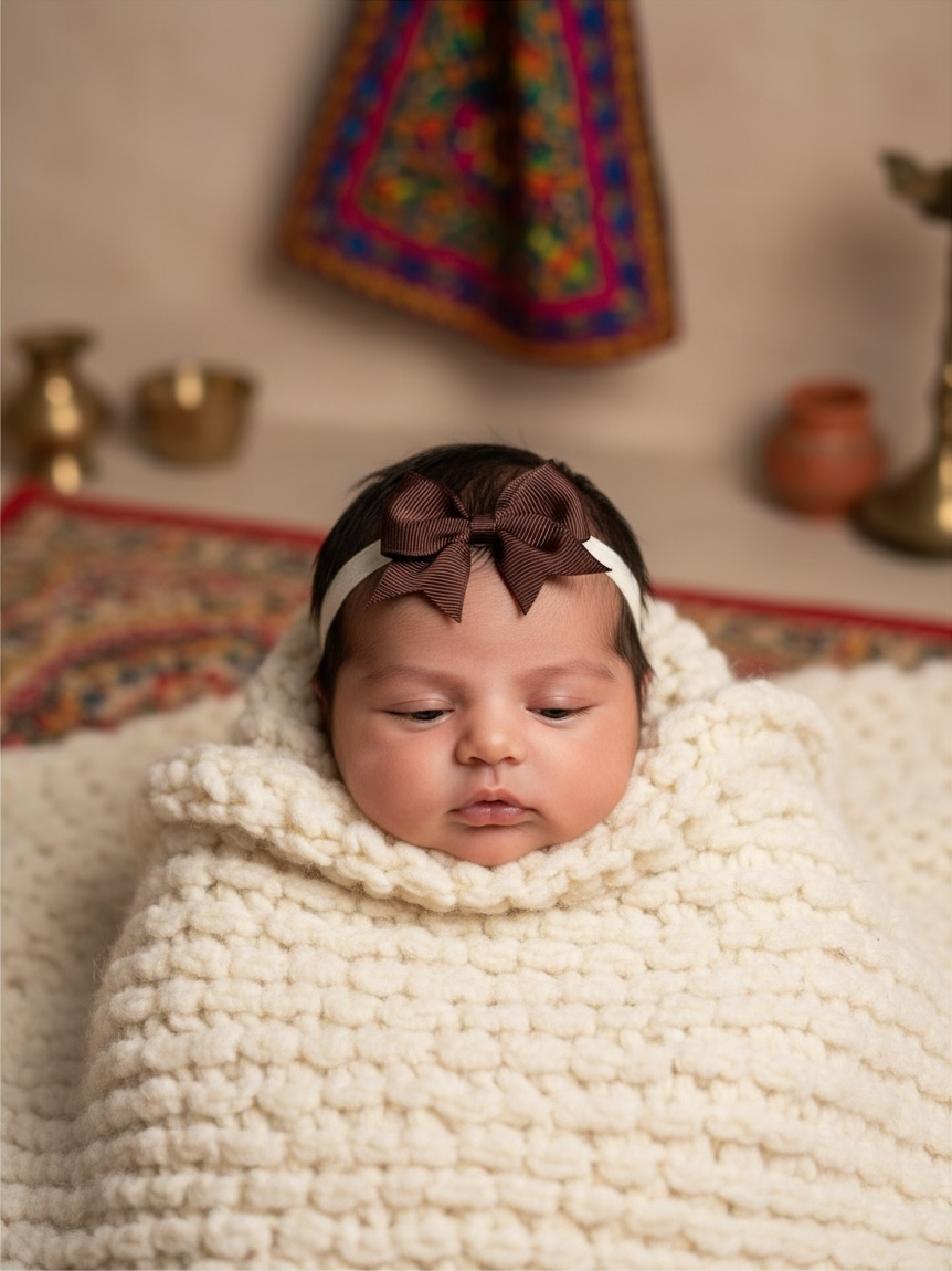Brown grosgrain bow with tails on a soft elastic headband