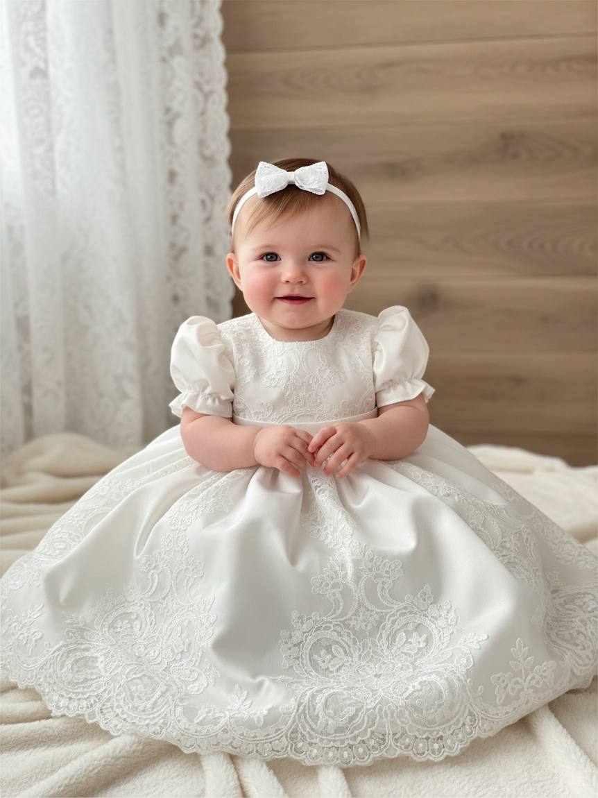 Lace bow in off white on a soft headband
