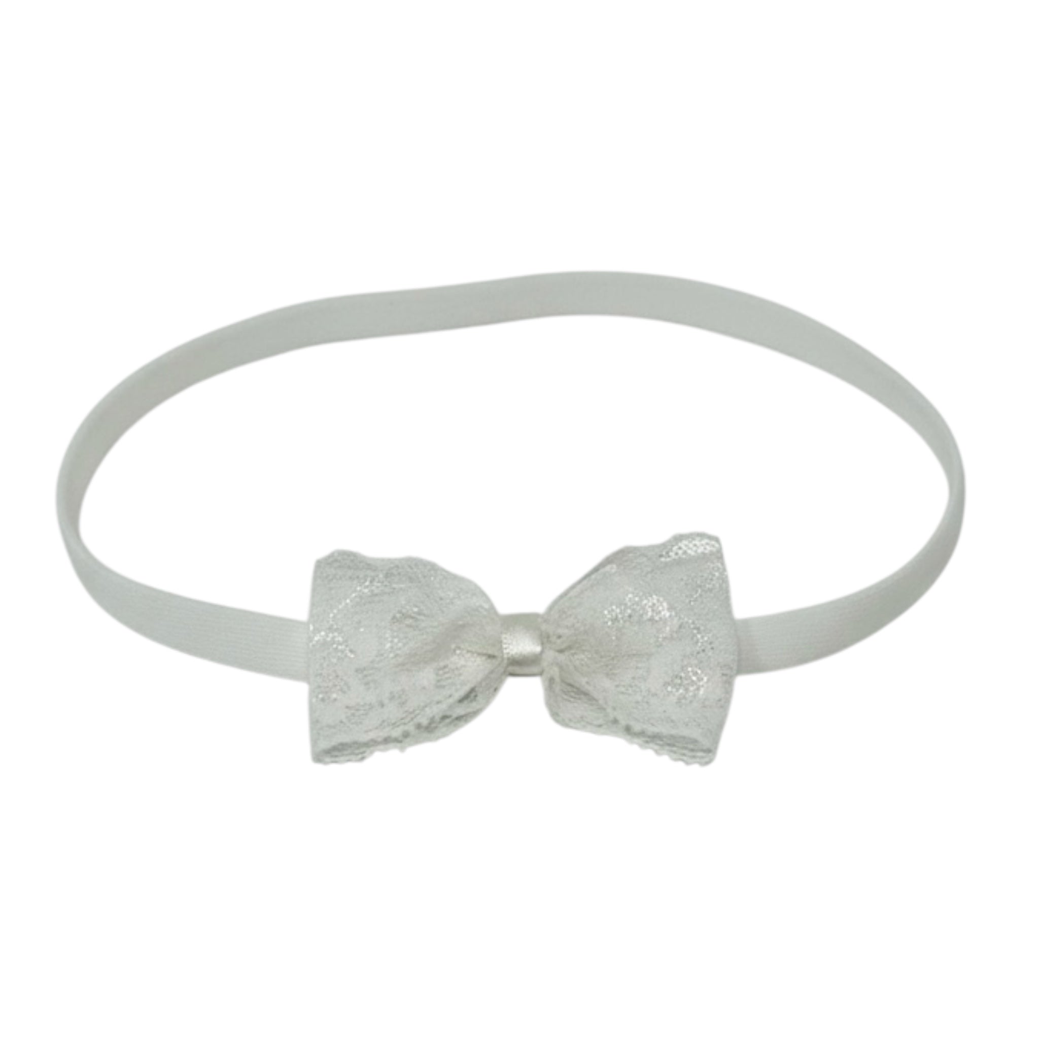 Lace bow in off white on a soft headband