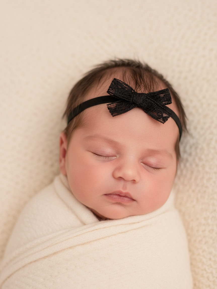 Black lace bow on a soft headband