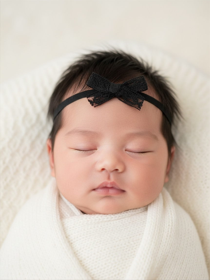 Black lace bow on a soft headband