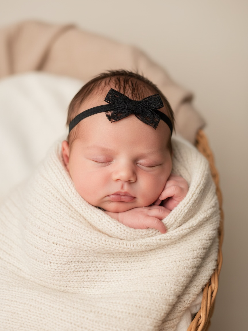 Black lace bow on a soft headband