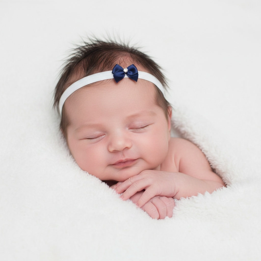 Tiny satin bow with tails on a soft headband