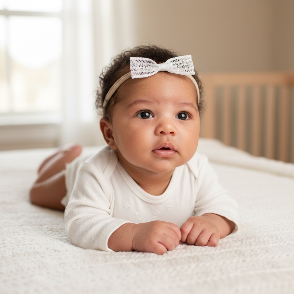 Delicate lace bow on a skinny soft nylon headband