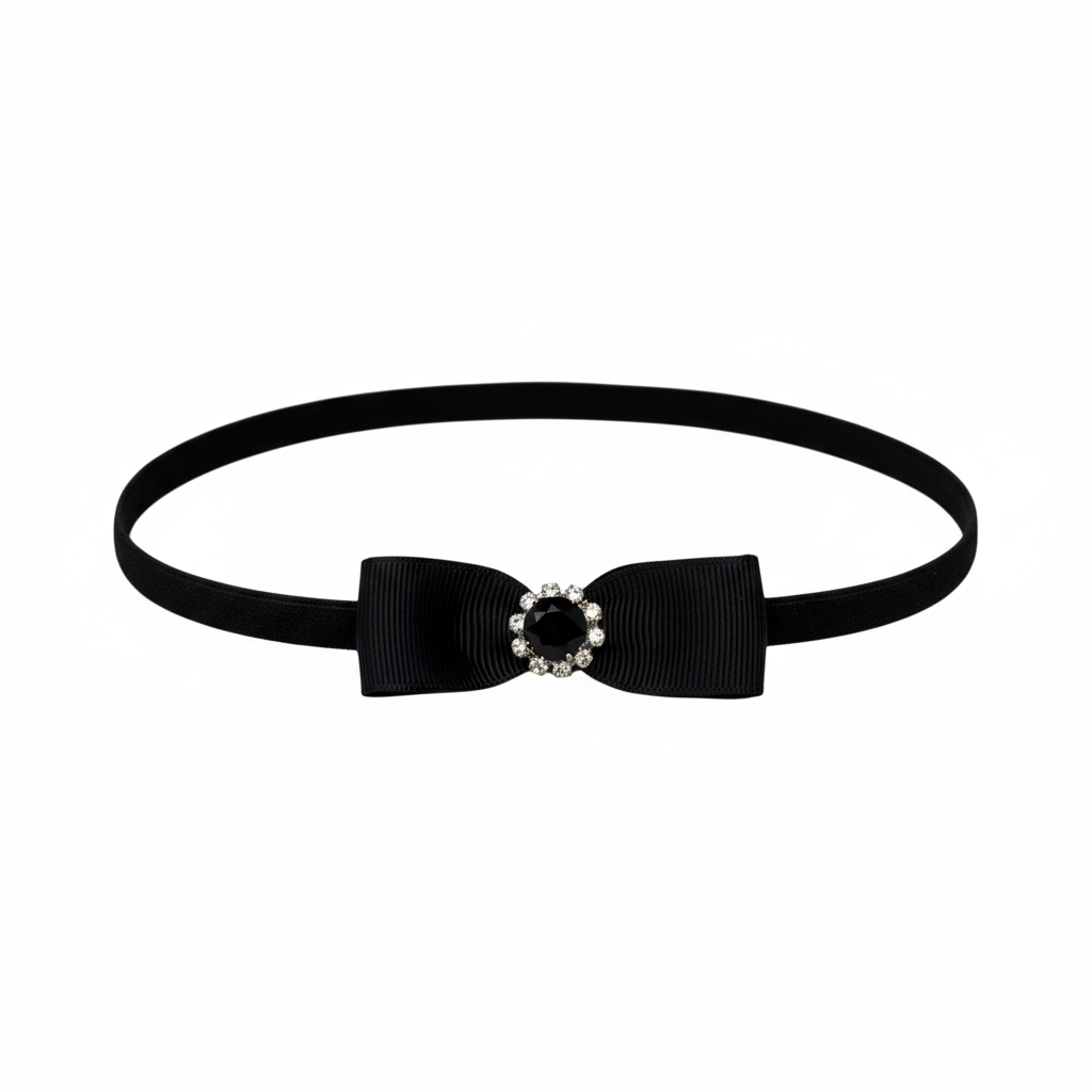 Black single bow with rhinestone on a headband