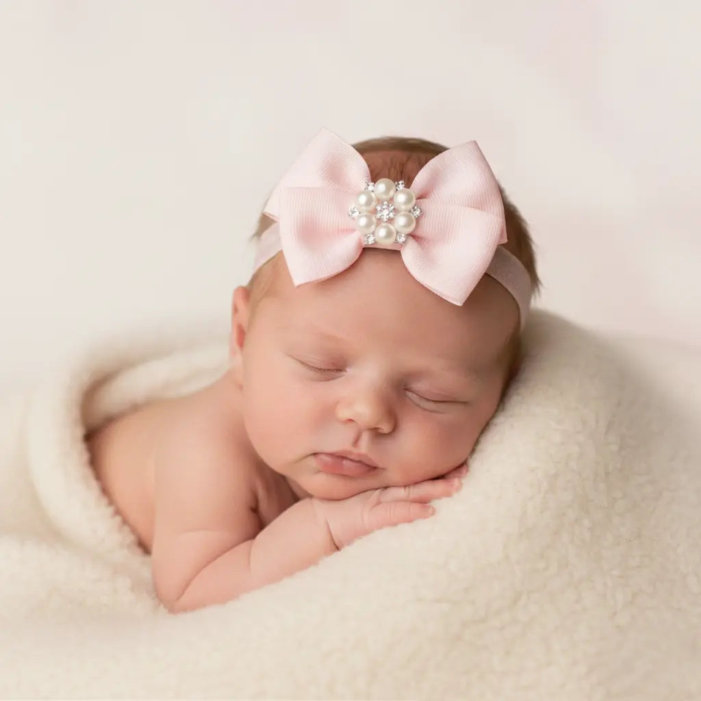 Grosgrain bow with pearl rhinestone on a headband Cute Cute