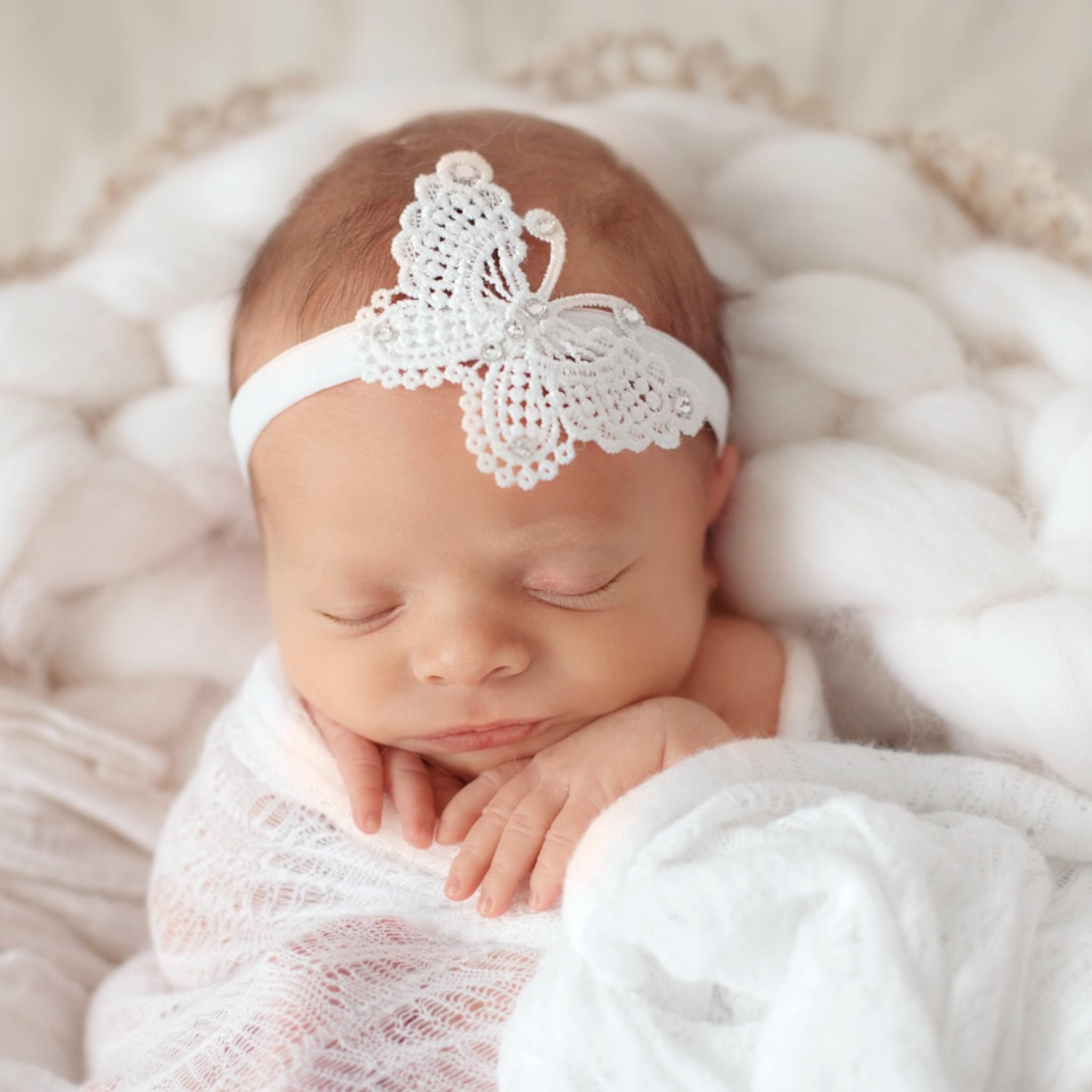 Off white lace butterfly with Swarovski crystals