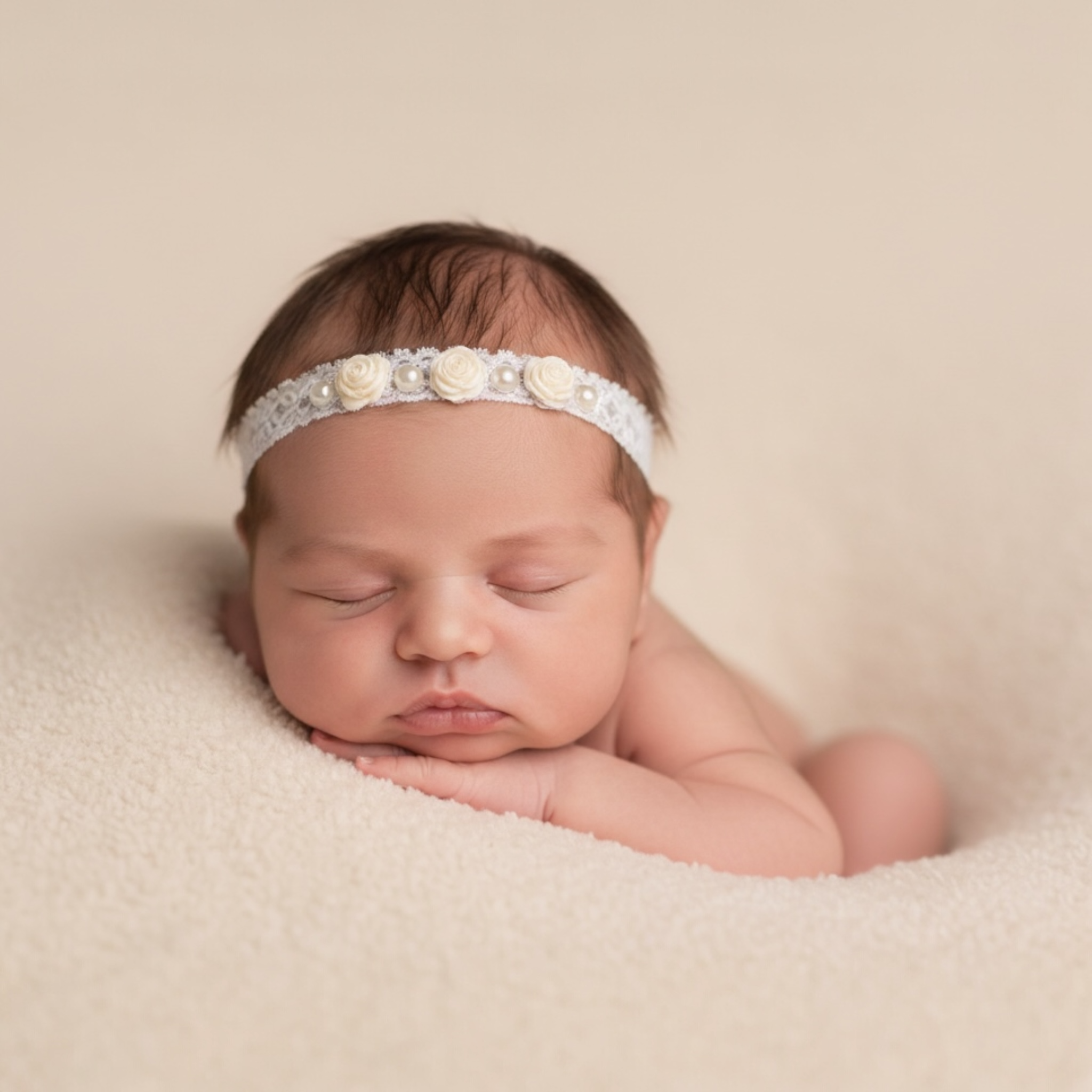 Lace headband with ivory roses