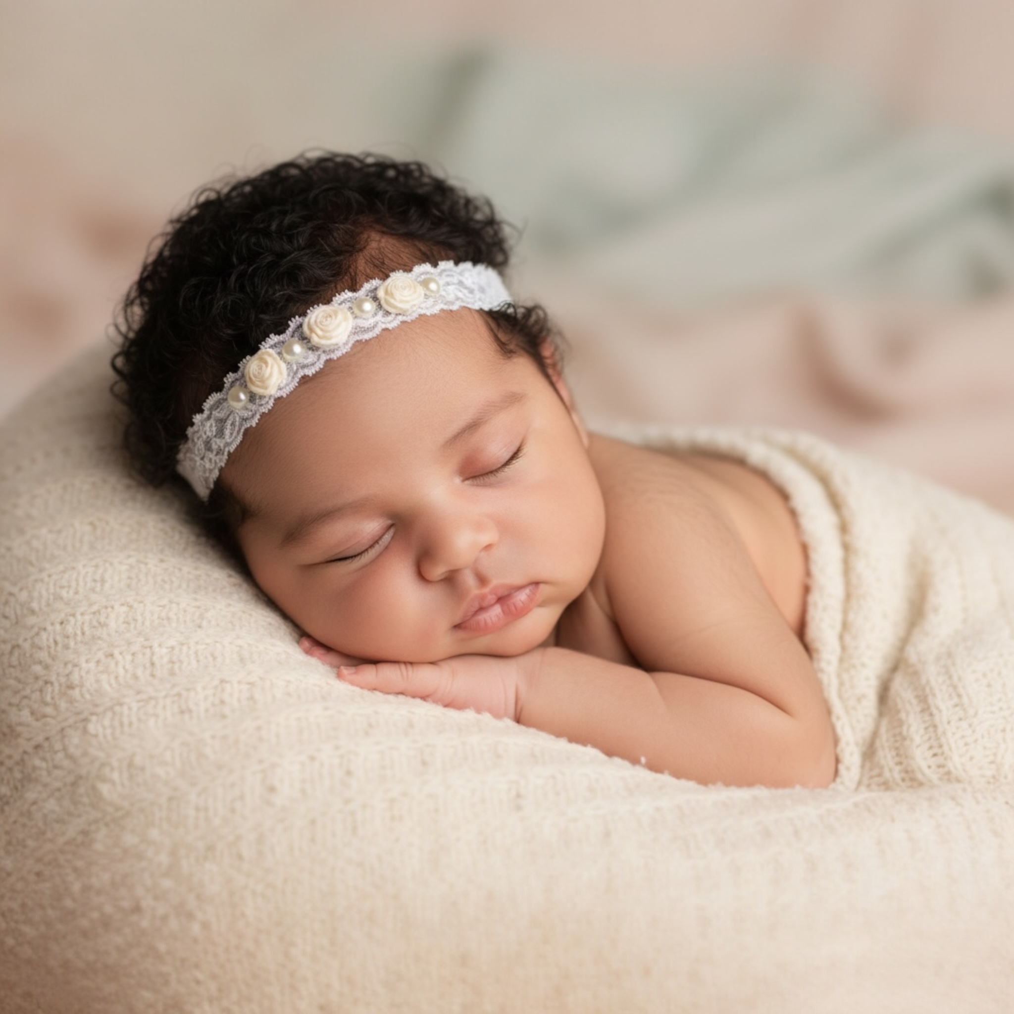 Lace headband with ivory roses
