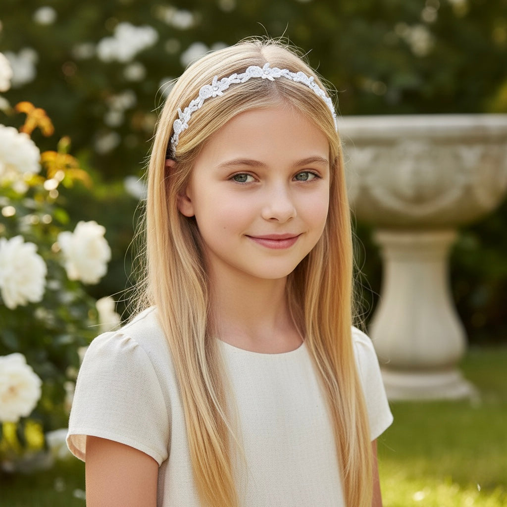 Off white flower trim on a headband