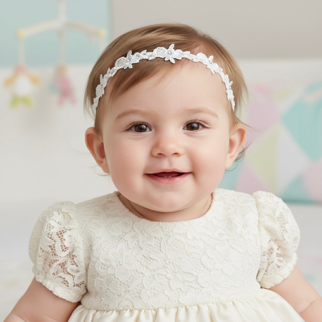 Off white flower trim on a headband