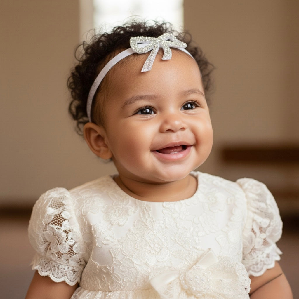 Sequin silver bow on a headband
