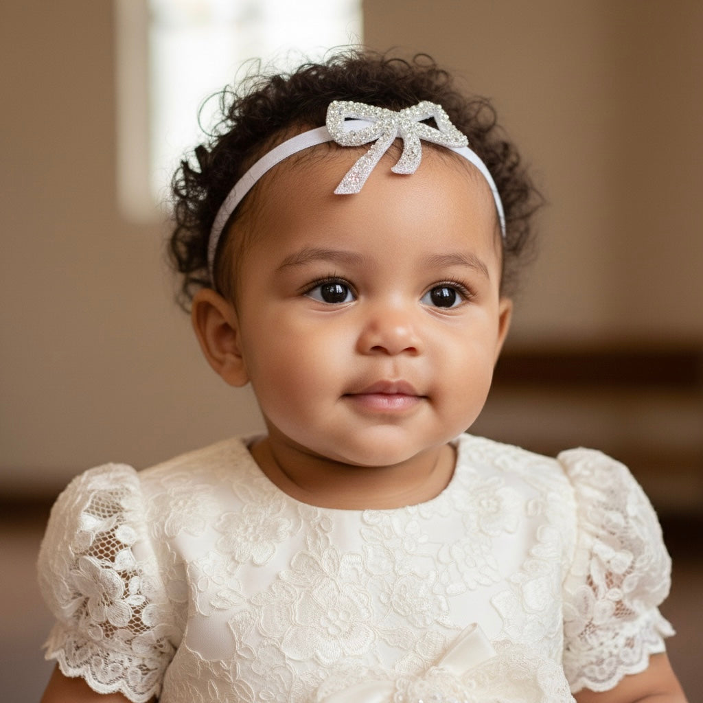 Sequin silver bow on a headband