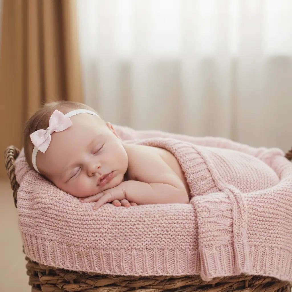 Small pink bow with tails on a soft elastic headband Cute Cute