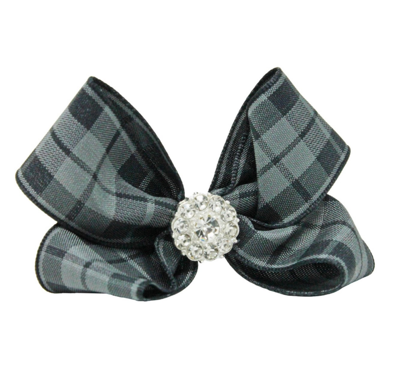 Checked black and grey gingham medium bow