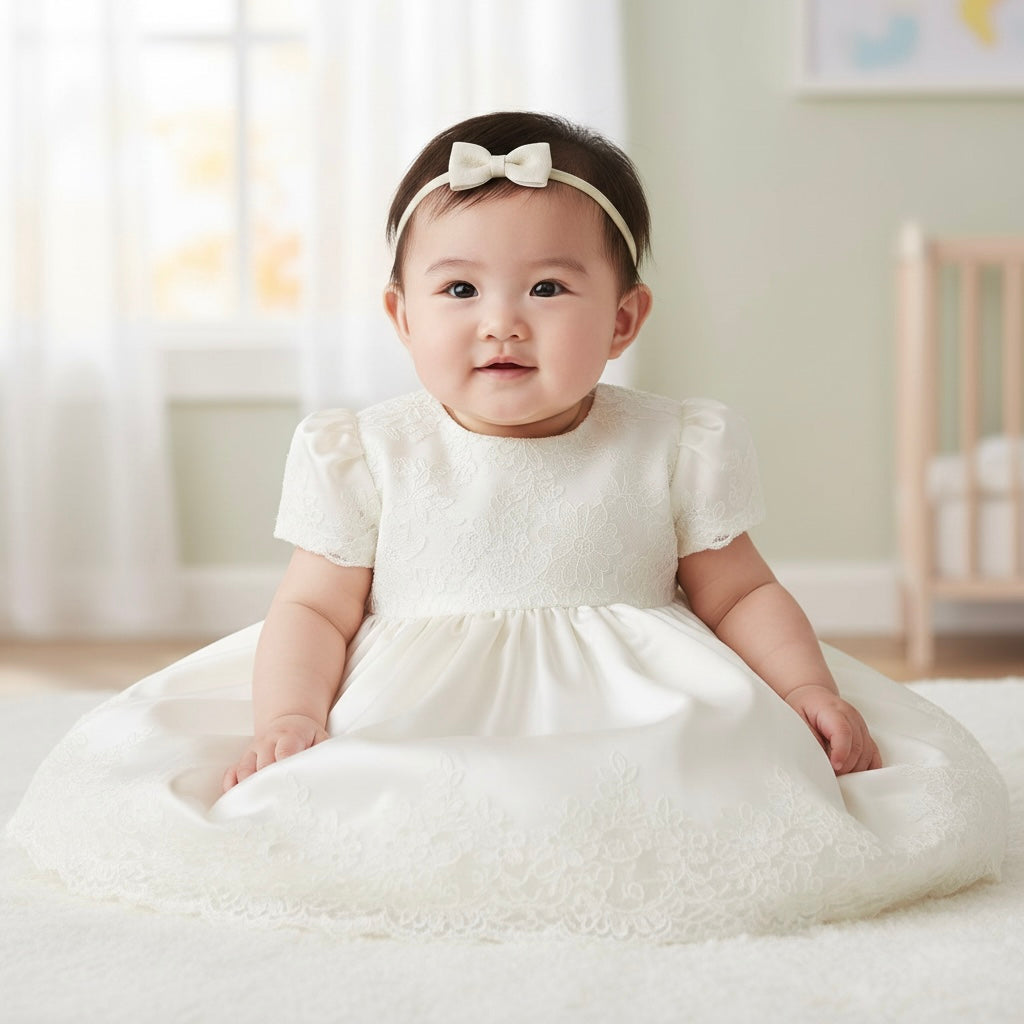 Ivory fabric bow on a headband