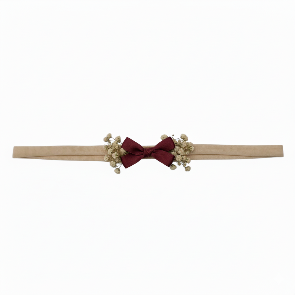 Velvet bow with flowers on a ivory tie back