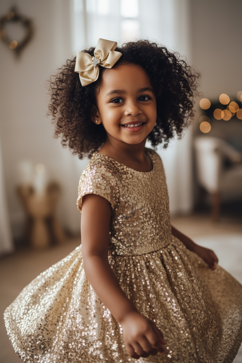 Large double shimmery satin bow with gold teddy rhinestone on a alligator clip.