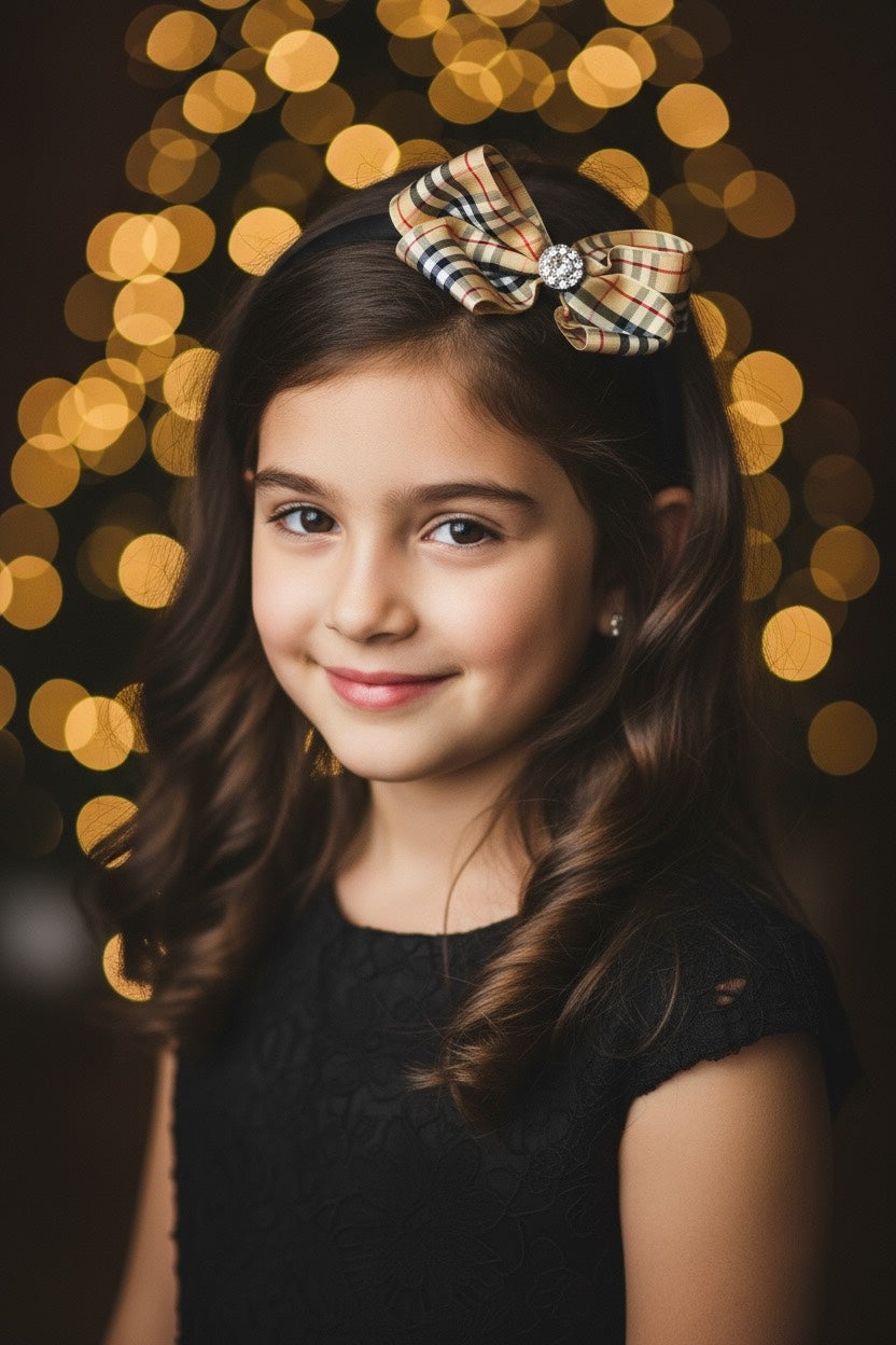 Checked black, red and ivory bow