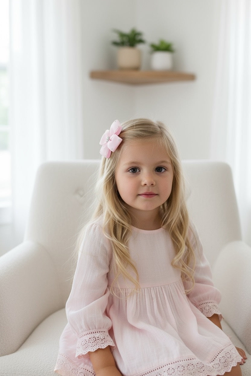 Pink double bow with Swarovski crystals