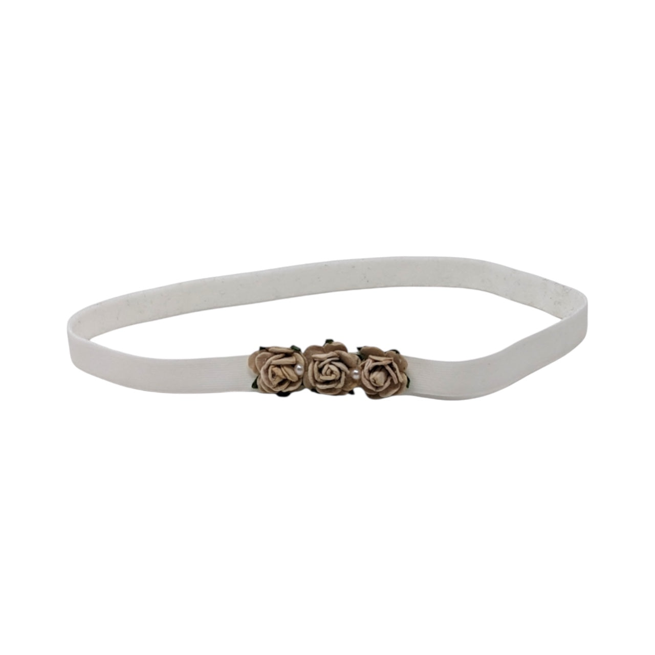 Plush elastic headband with three mulberry roses in brown