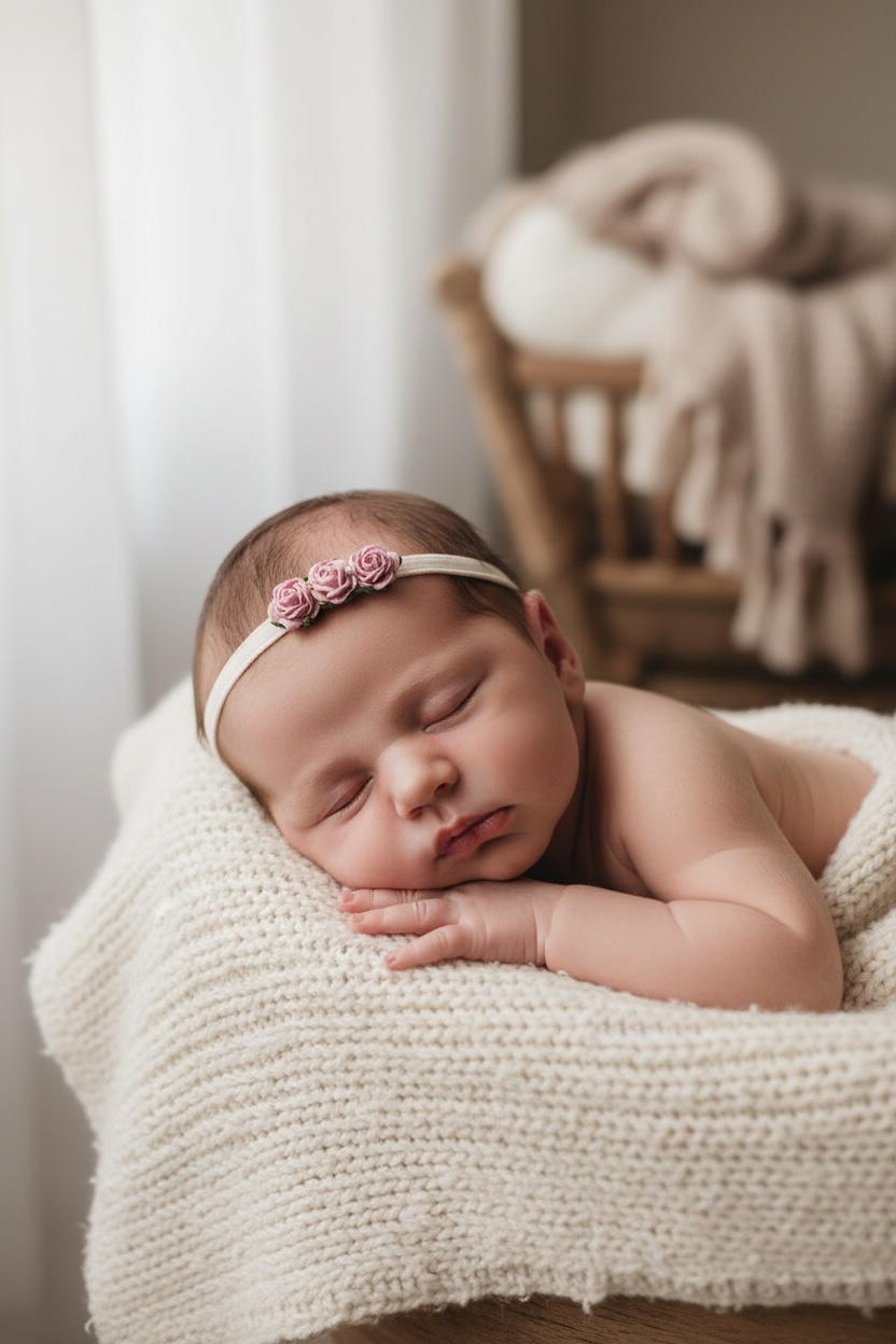 Plush elastic headband with three mulberry roses in pink