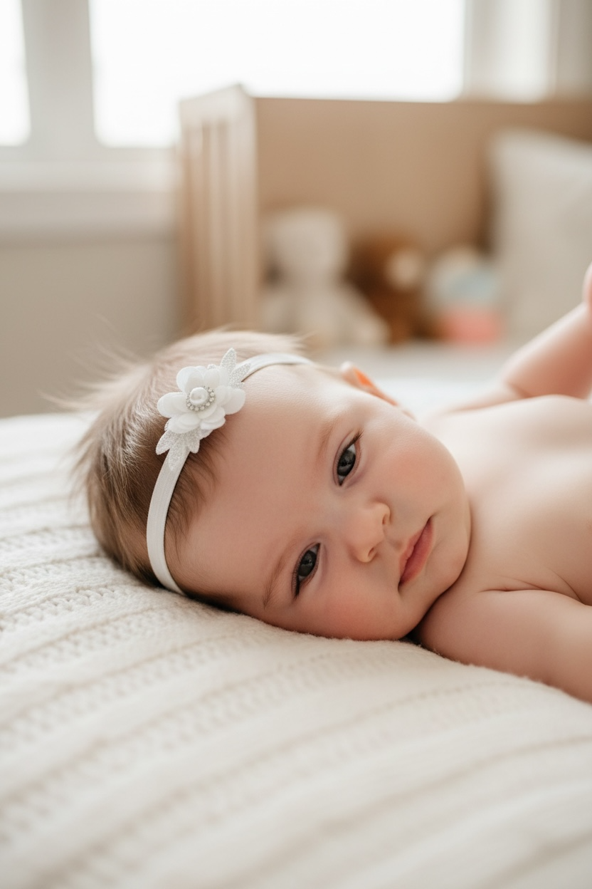 Off white chiffon and lace flower decorated with pearl rhinestone