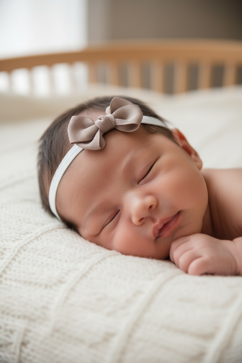 Taupe double bow with knot on soft elastic headband