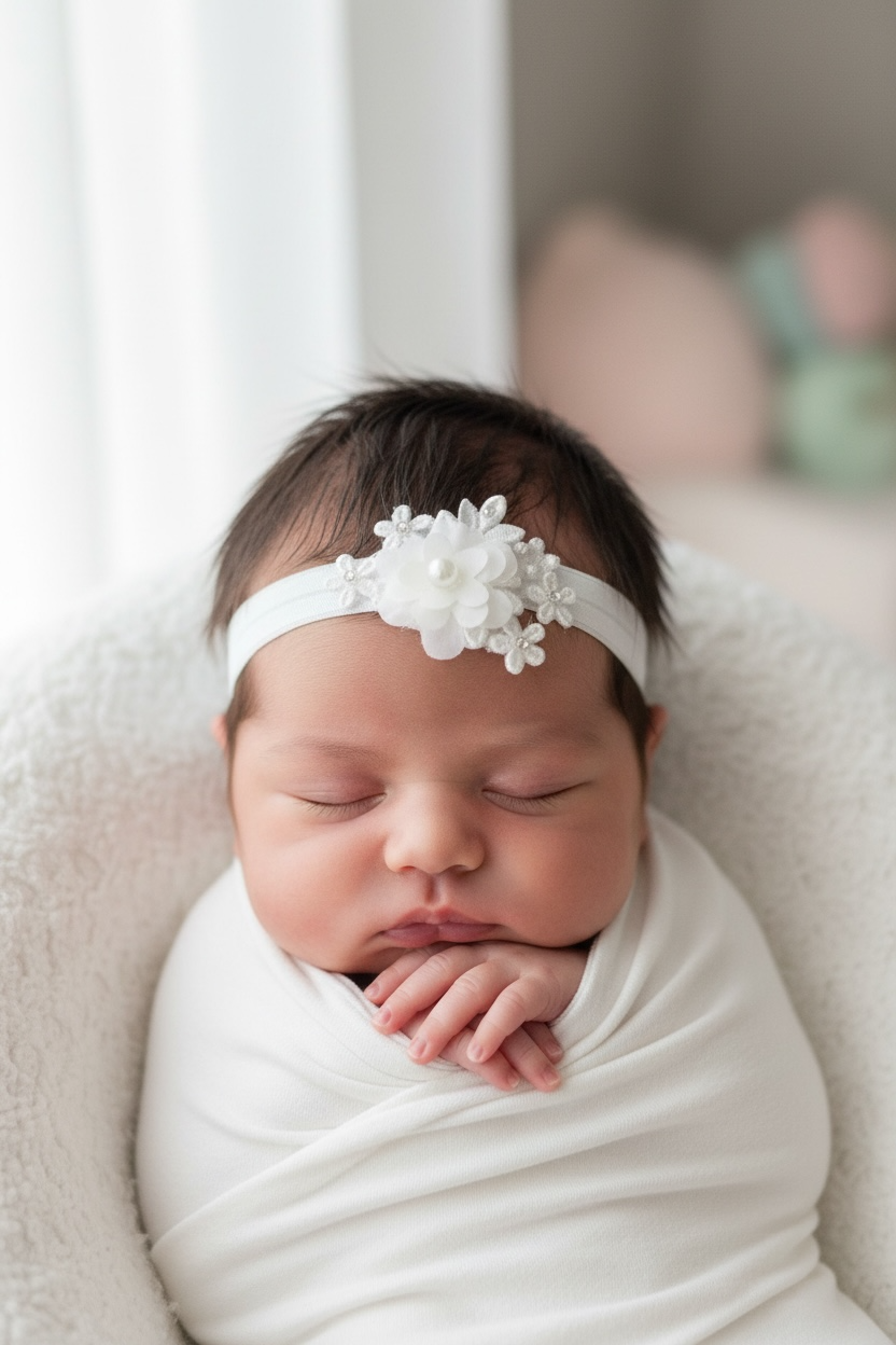 Off white lace flower with Swarovski crystals and pearl on a headband