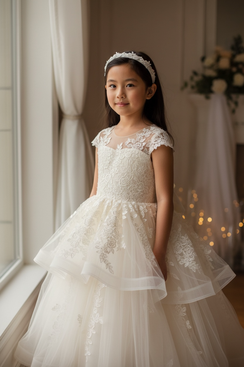 Off white floral lace trim on a satin alice band