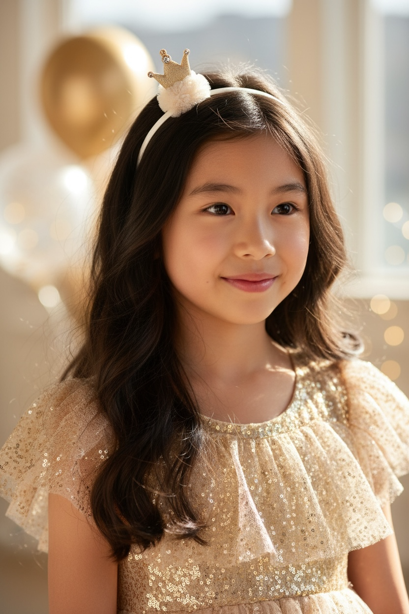 Sparkly crown on a ball of tulle sat on a satin alice band