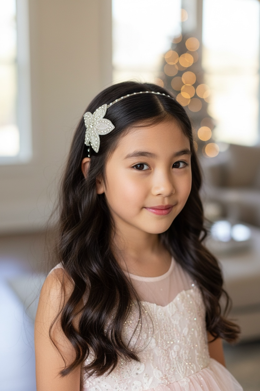 Crystal beaded flower on a slim silver alice band