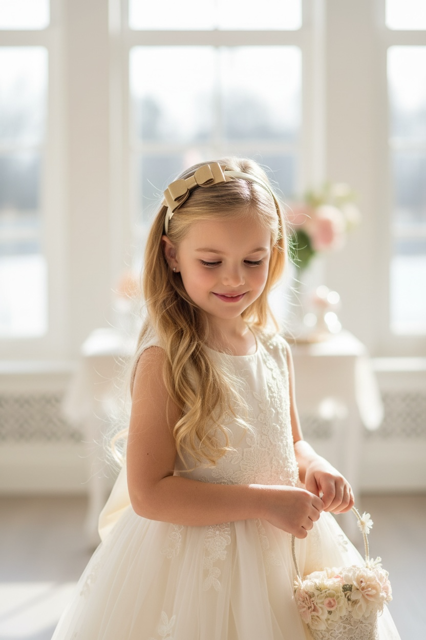 Gold leathette bow on a satin alice band