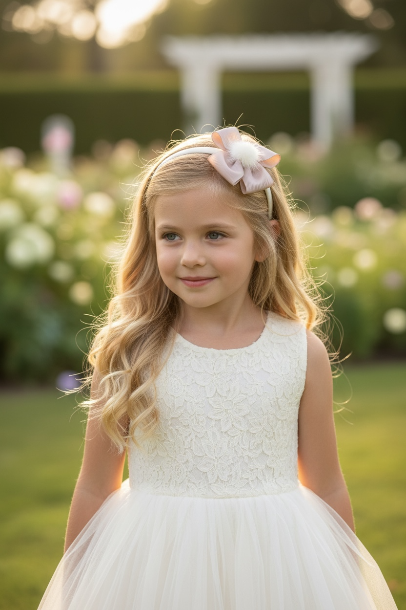 Taupe double bow with pom pom on a satin alice band