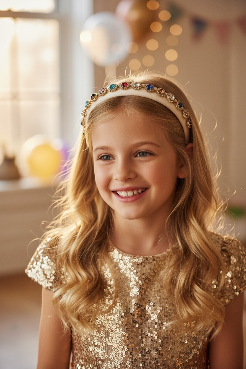 Ivory alice band with colourful stones in a gold cased diamante