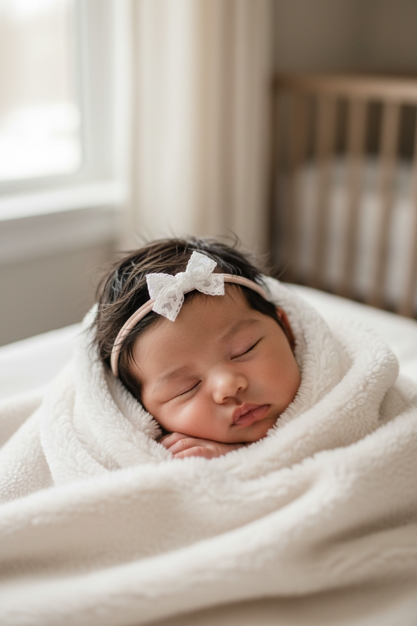 White lace bow on a pink nylon headband