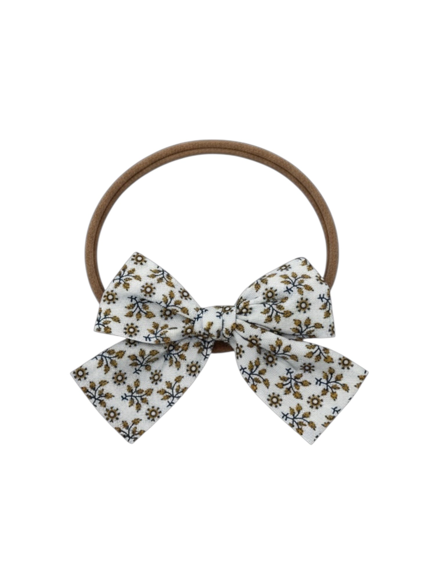 Mustard and green fabric checked bow on a headband