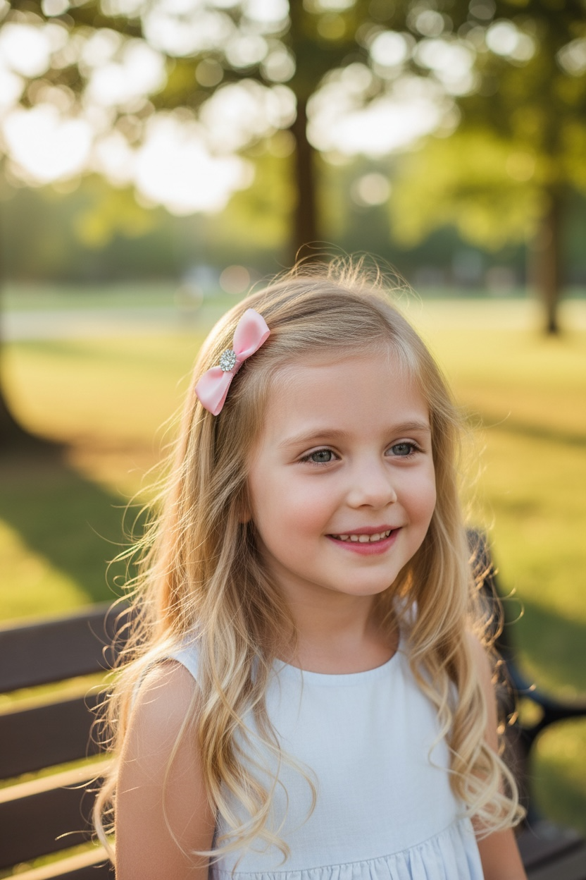 Satin bow decorated with rhinestone on a clip
