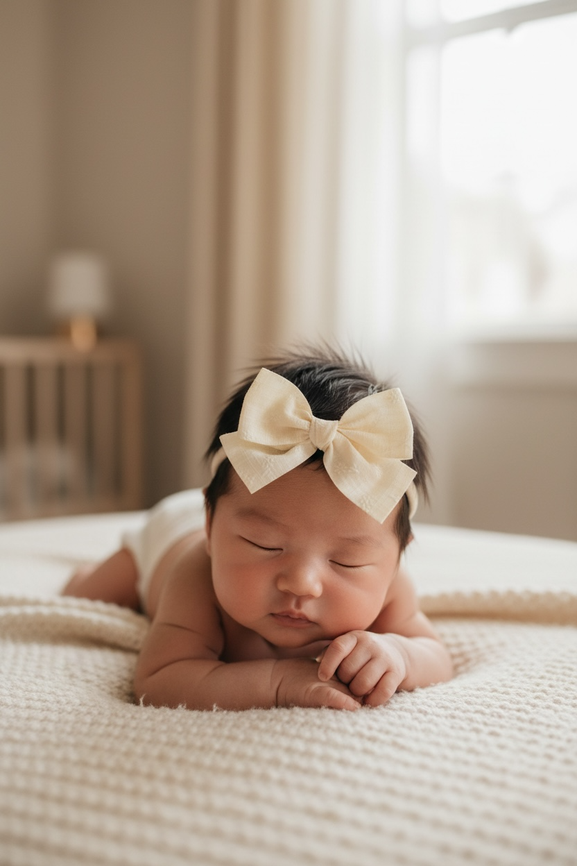 Ivory floral fabric bow on a headband