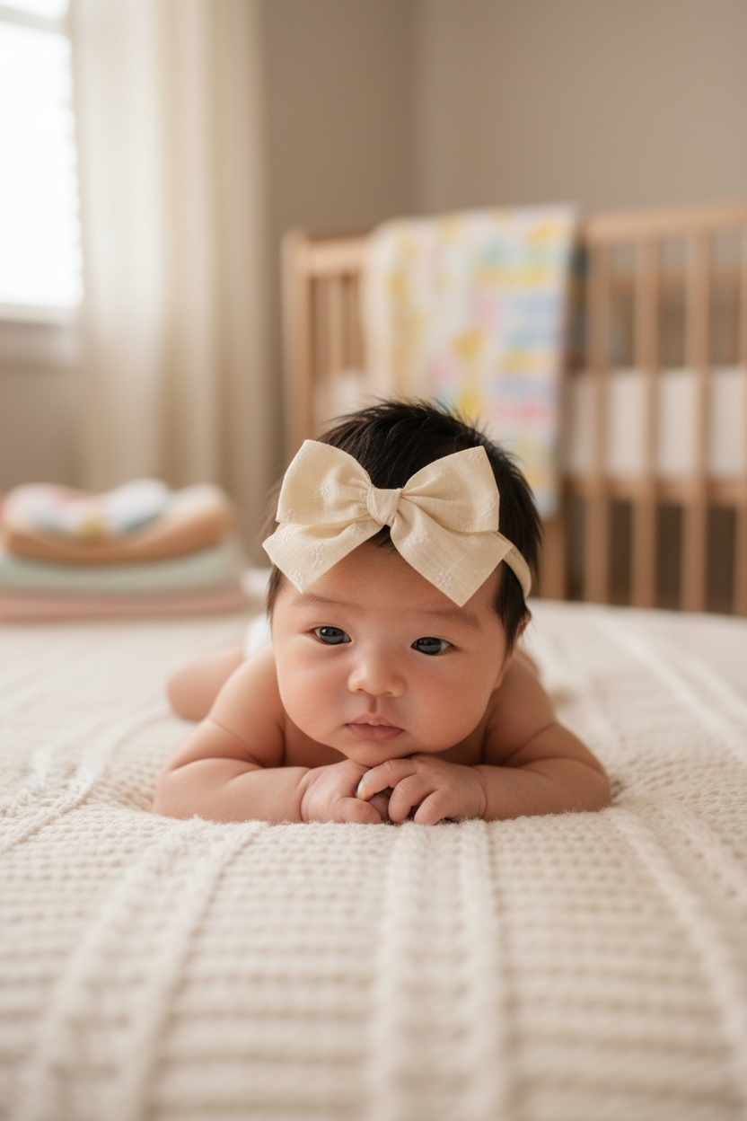 Ivory floral fabric bow on a headband