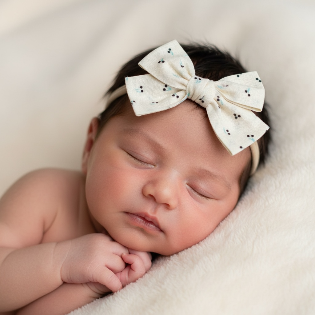 Cherries fabric bow on a headband