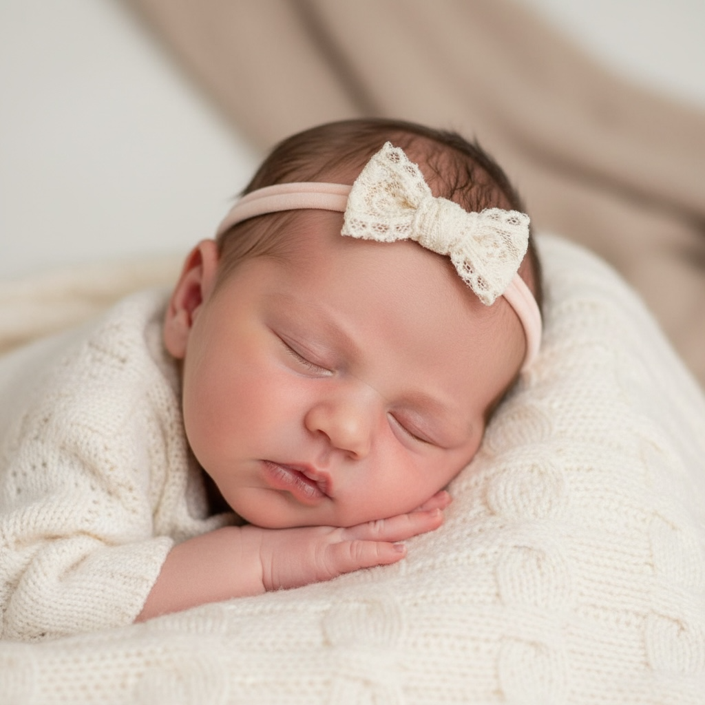 Natural lace bow on a nylon headband