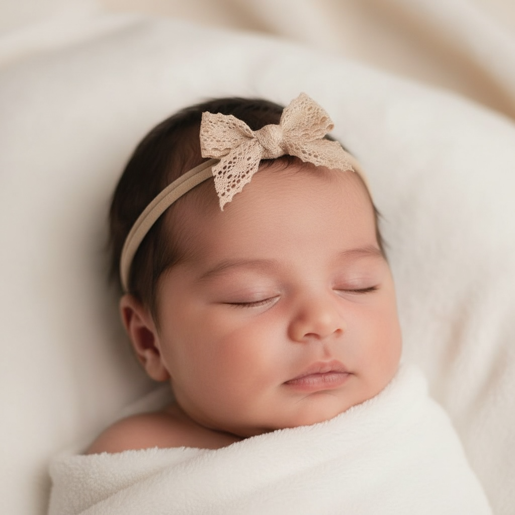 Dusky pink lace bow on a headband