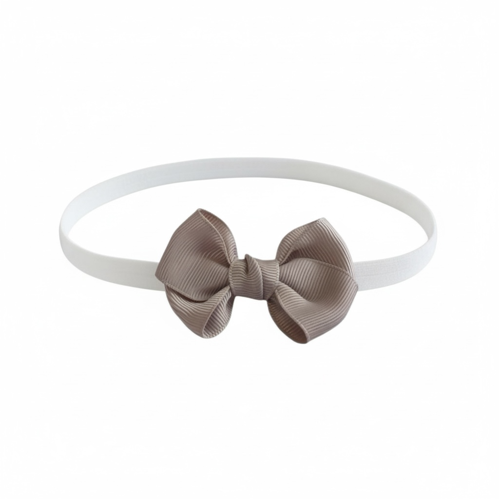 Taupe double bow with knot on soft elastic headband