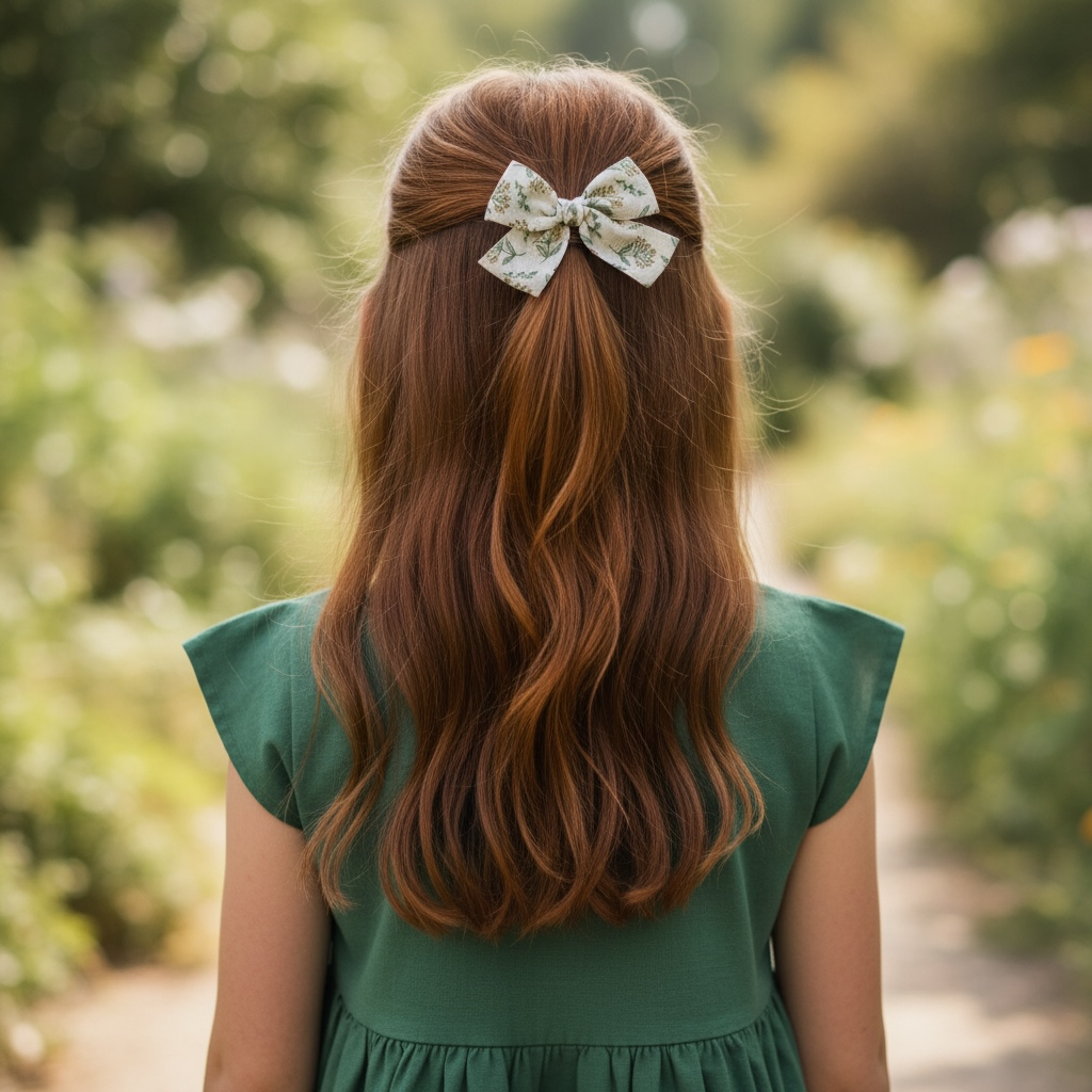 Floral green fabric bow