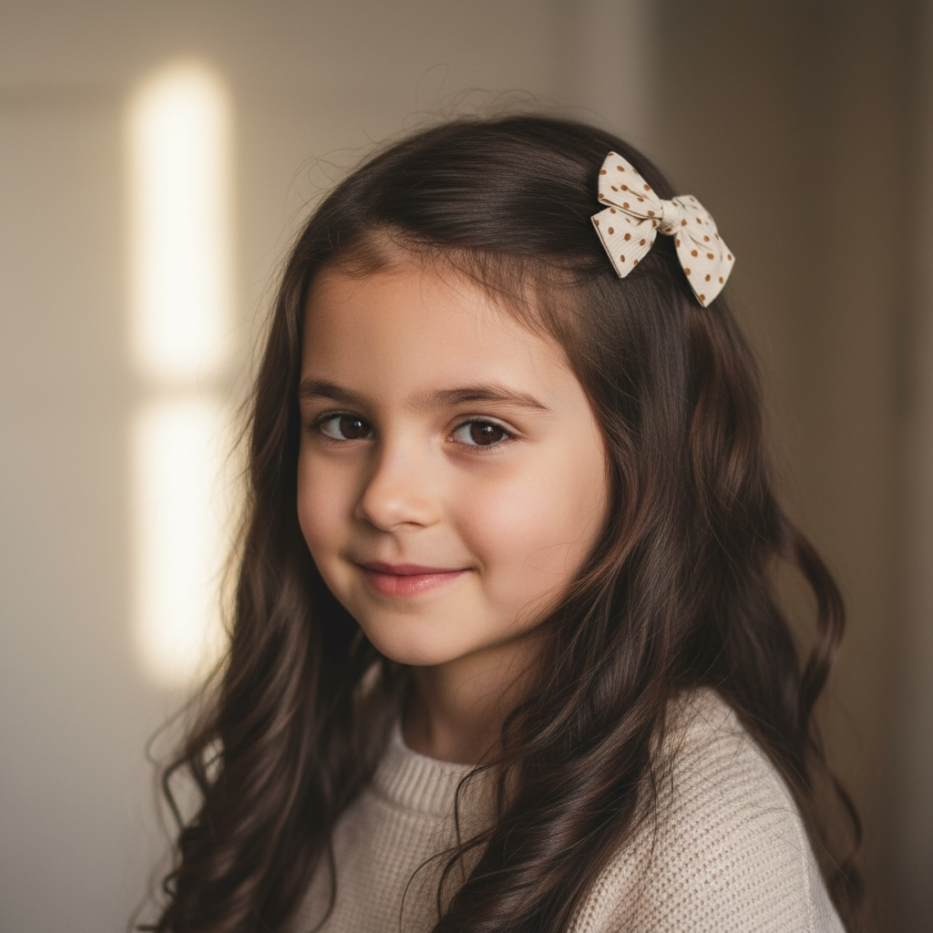 Light brown polka dot fabric bow