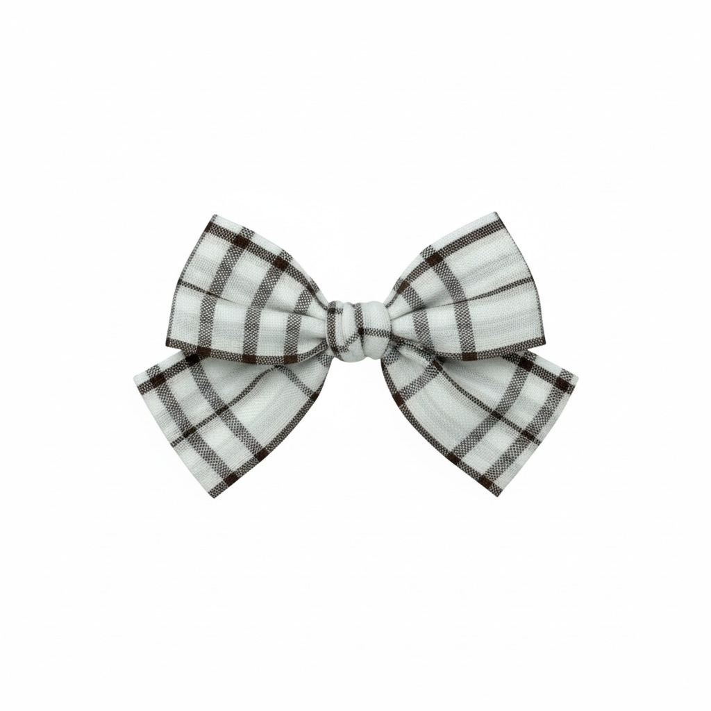 Dark brown checked fabric bow