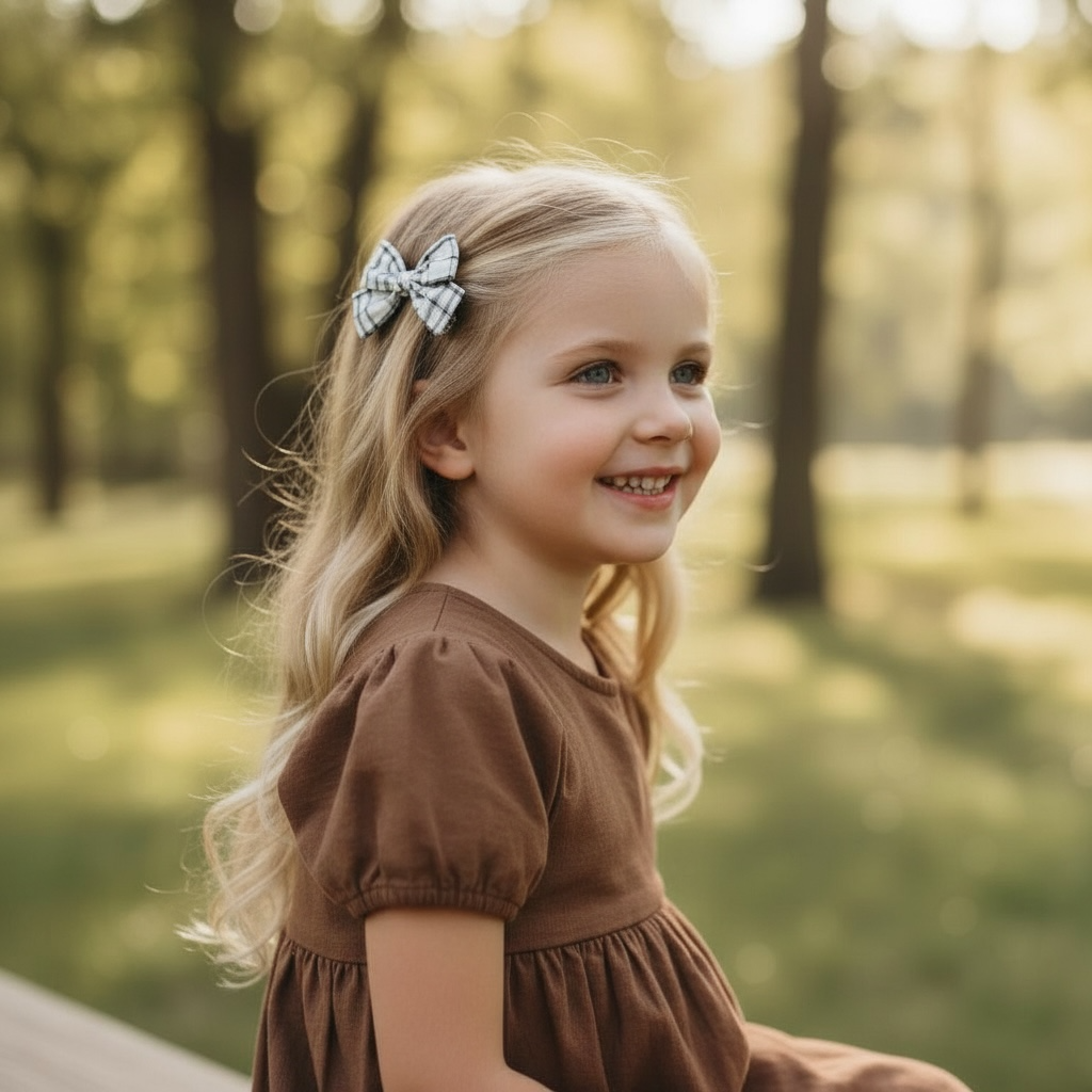 Dark brown checked fabric bow