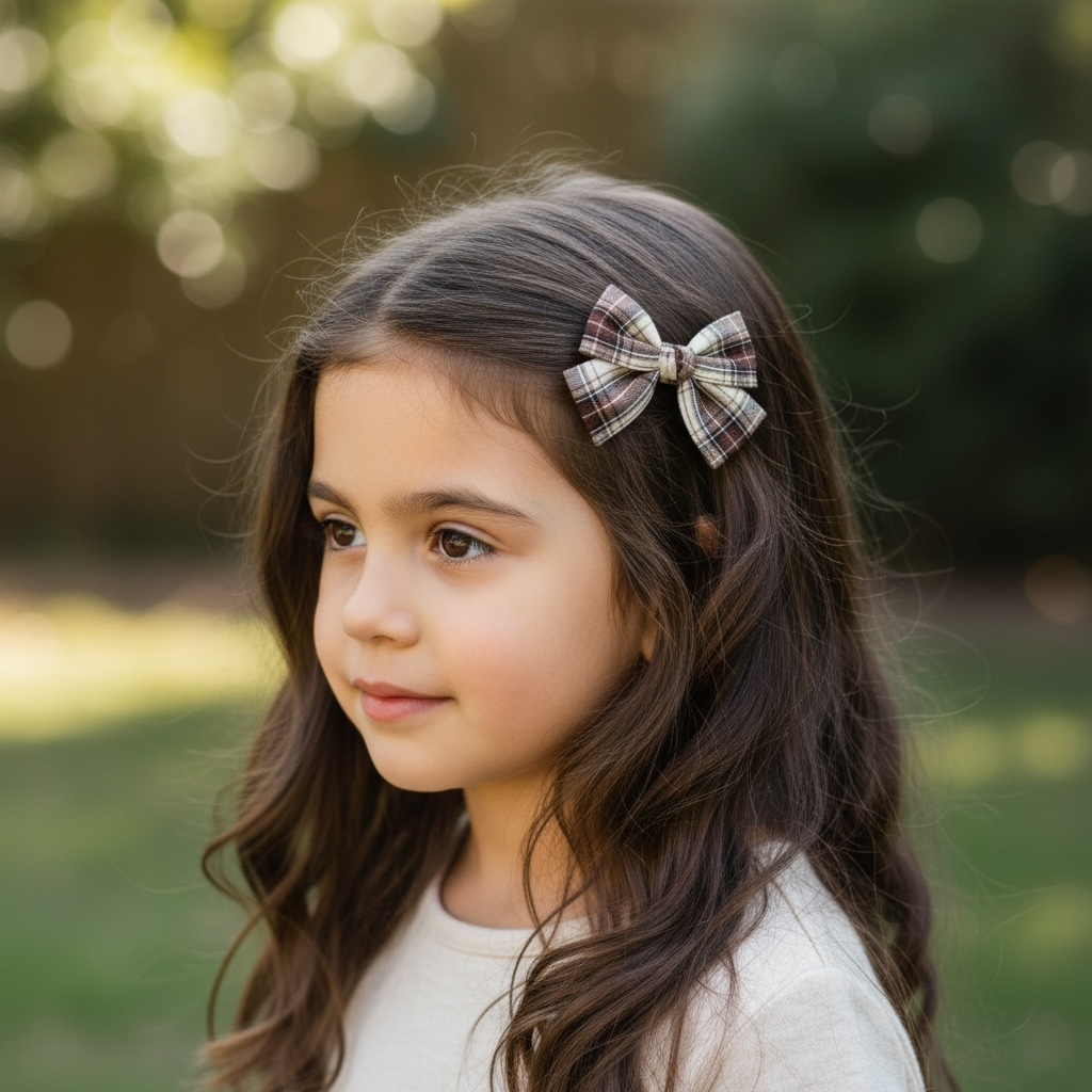 Brown checked fabric bow